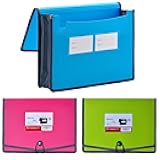 3 Pack Plastic Expanding File Wallet Document Organizer with Elastic Cord & Button Closure, Letter Size, 3.5