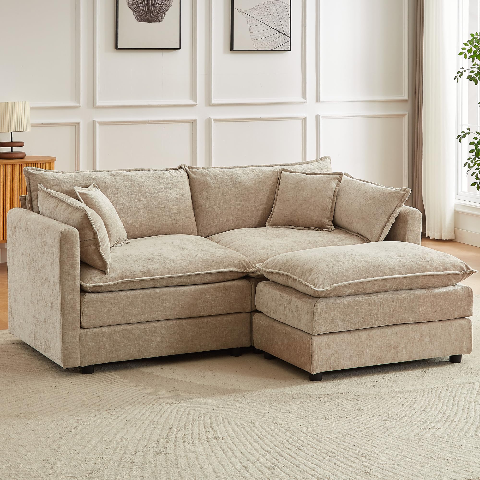 saows Modular Sectional Sofa, 77 Inch L Shaped Couch Set with Armrests, 2-Seater Comfy Cloud Couches for Living Room Apartment, Coffee