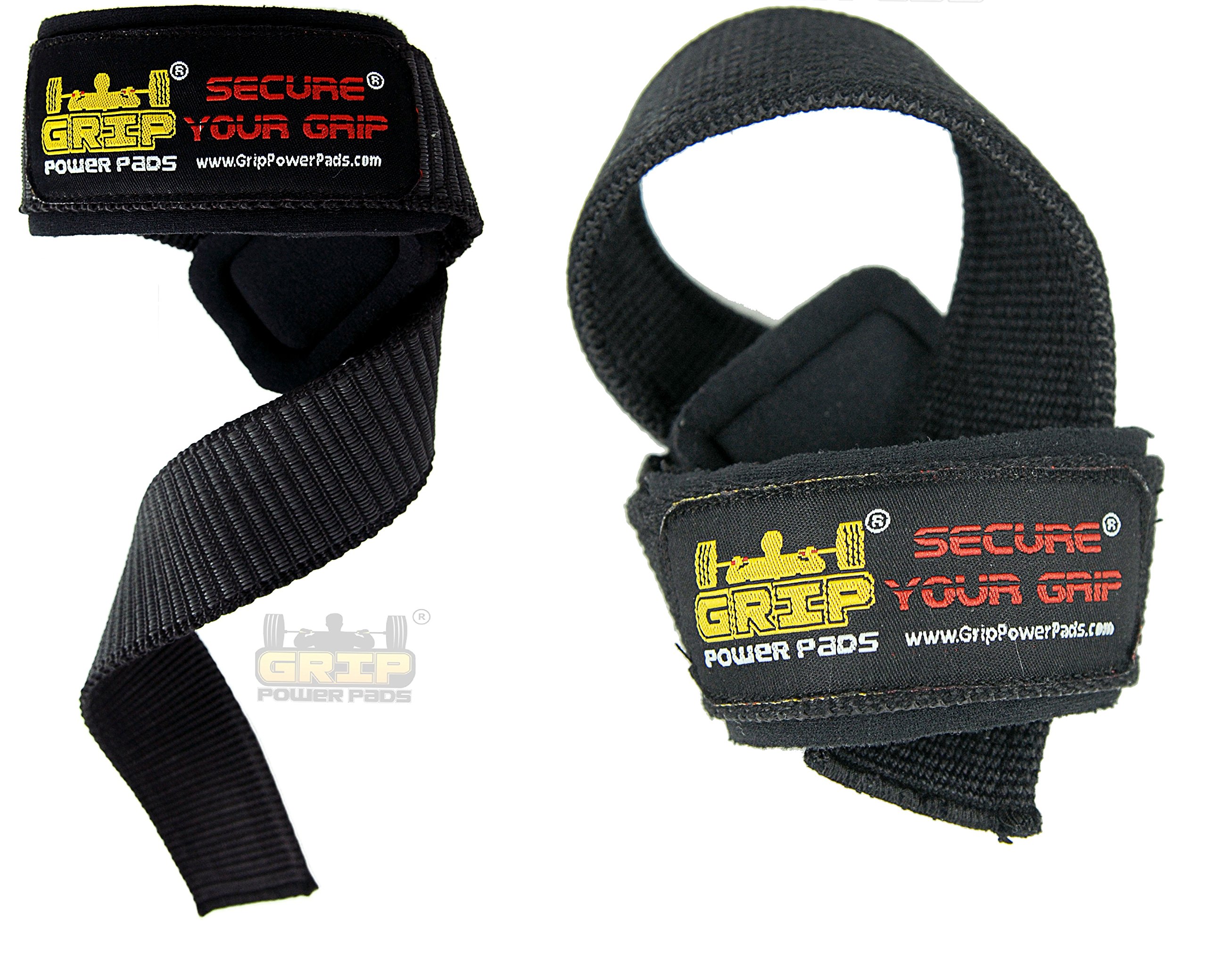 Heavy Duty Lifting Straps Neoprene Padded 1 Pair Wrist Wraps & Rubbery Grip Support Straps with Cotton Coated Rubber on One Side