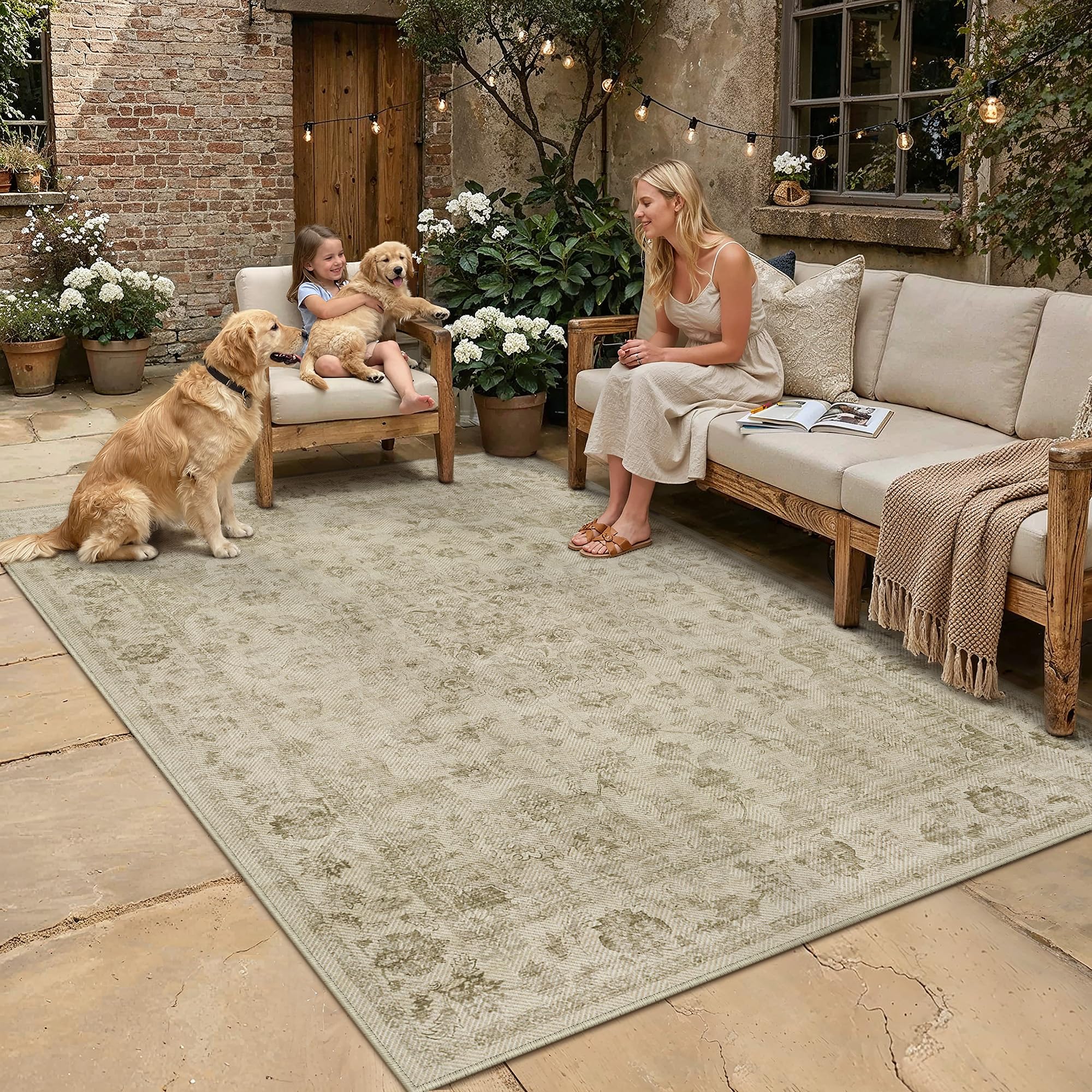 HUGEAR Outdoor Rug 120x170cm Beige Washable Garden Carpet โ image 1