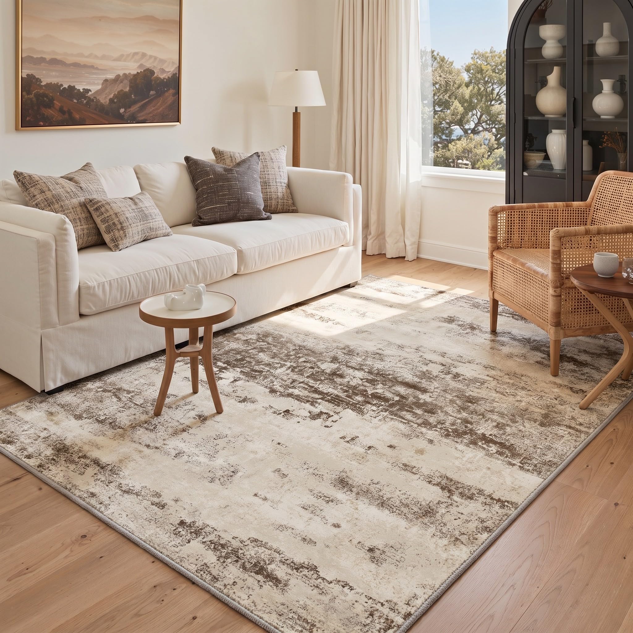 BEIMO 6x9 Antique Beige Abstract Area Rug, Washable Non-Slip for Bedroom
