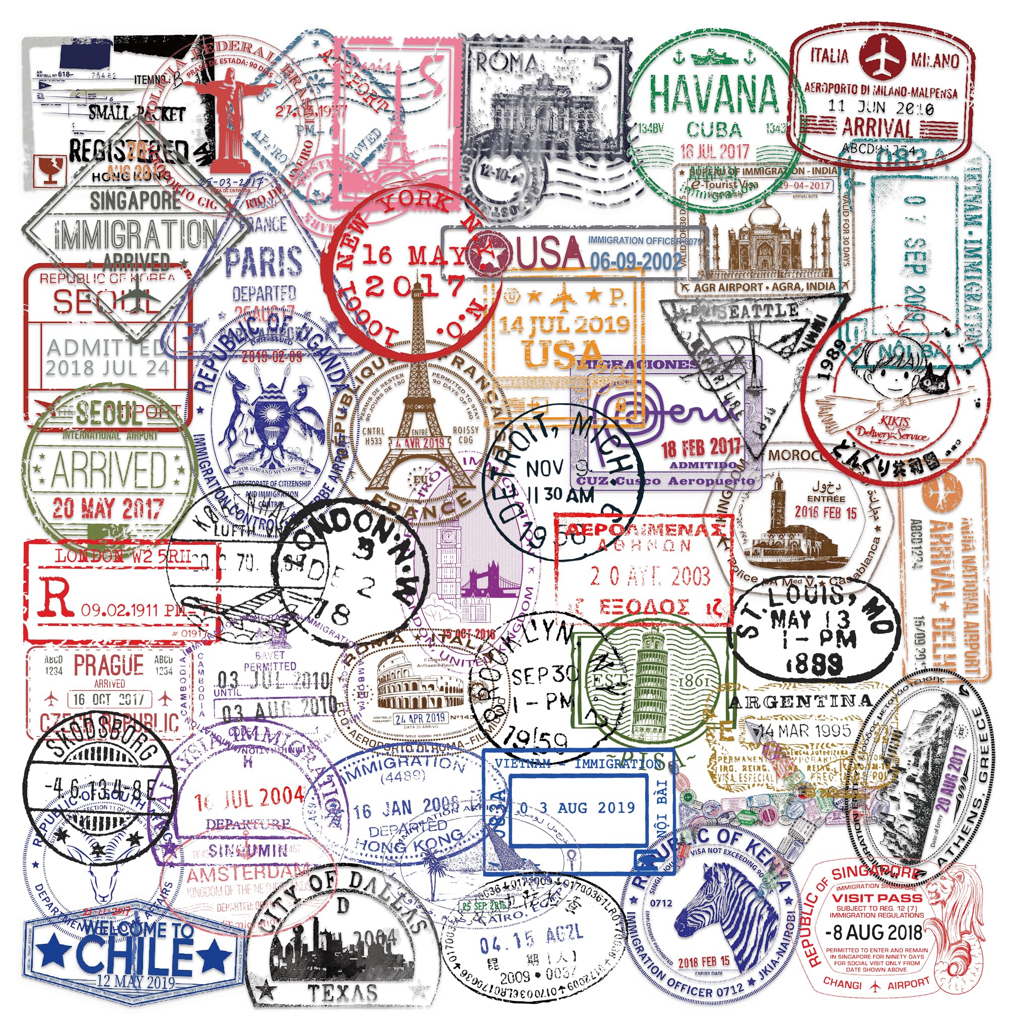 Kaderas Postmark B 50 Postmark Stickers, Vintage Travel Stamp Post Mark Sticker Pack For Scrapbook Notebook Laptop Helmet Water Bottle