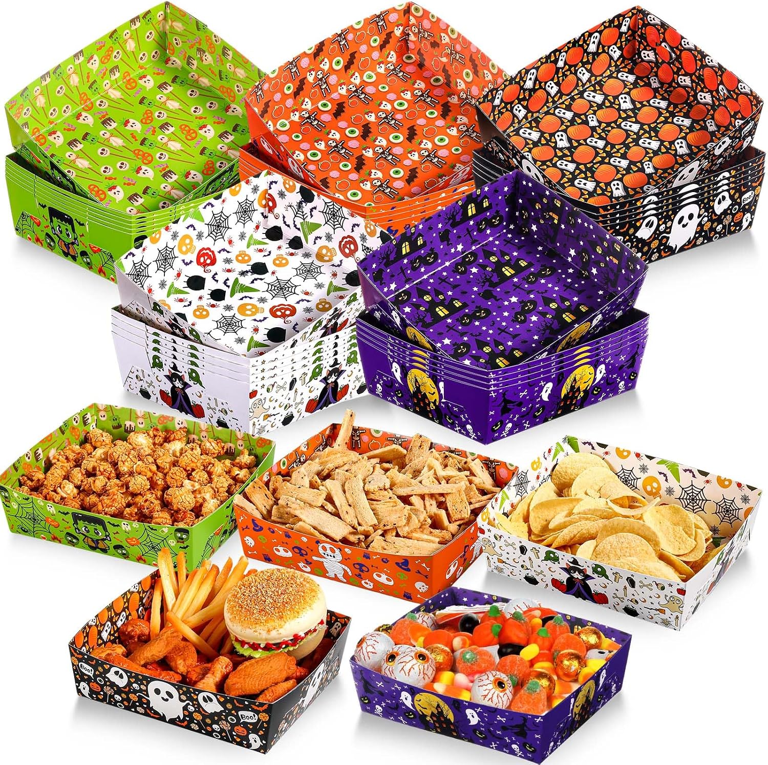 TaoBary 25 Pcs Halloween Snack Food Tray Paper Serving Bowls, Classic Style