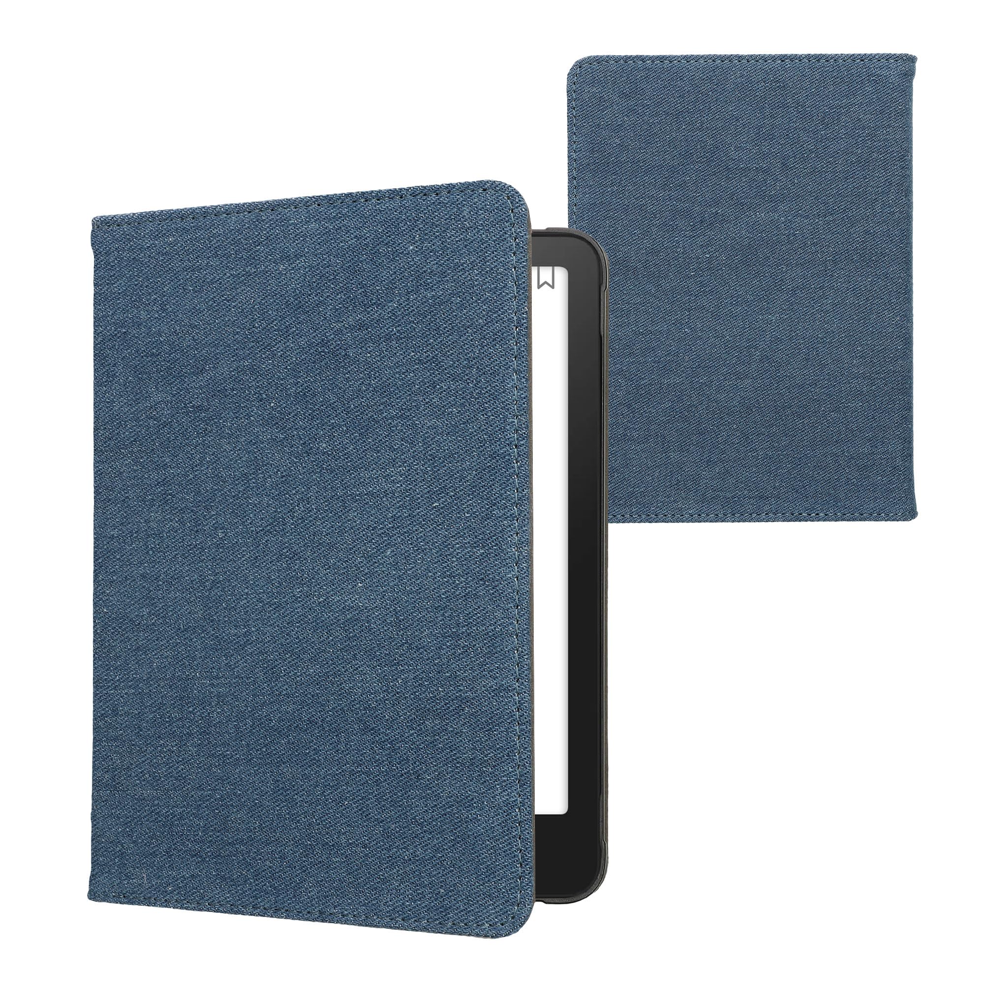 kwmobile Etui kompatybilne z Amazon Kindle Paperwhite (2024)/Colorsoft - etui na czytnik e-booków - etui z klapką z tkaniny o wyglądzie dżinsu - niebieskie