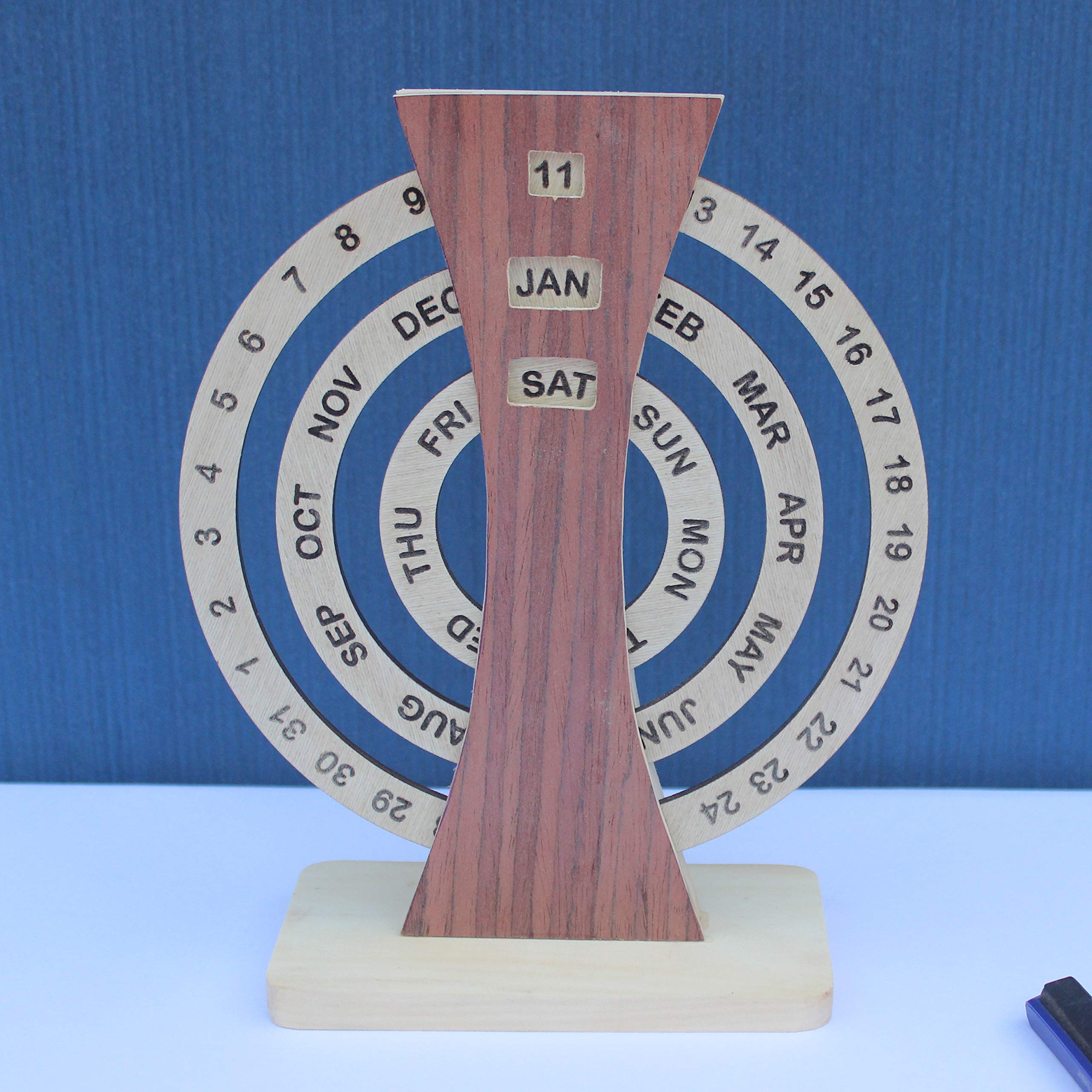 IVEI Wooden Desk Calendar, Desk organizer, Lifetime Calendar, Circular Wooden Perpetual Calendar for Desk Decor Study Room - Image 2
