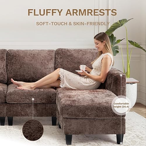 Miniatura 5 de 118" U-Shaped Sectional Couch, 4-Seat Modular Sofa with USB Type C Ports, 2 Ottomans and Foldable Side Table, Brown for Living Room