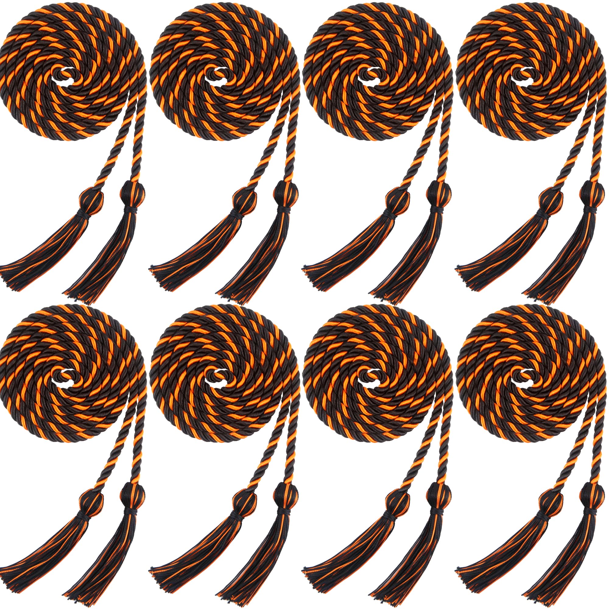 Trounistro 8 Pieces Graduation Cords Yarn Honor Cords with Tassel for College Graduation Students (Black with Orange)