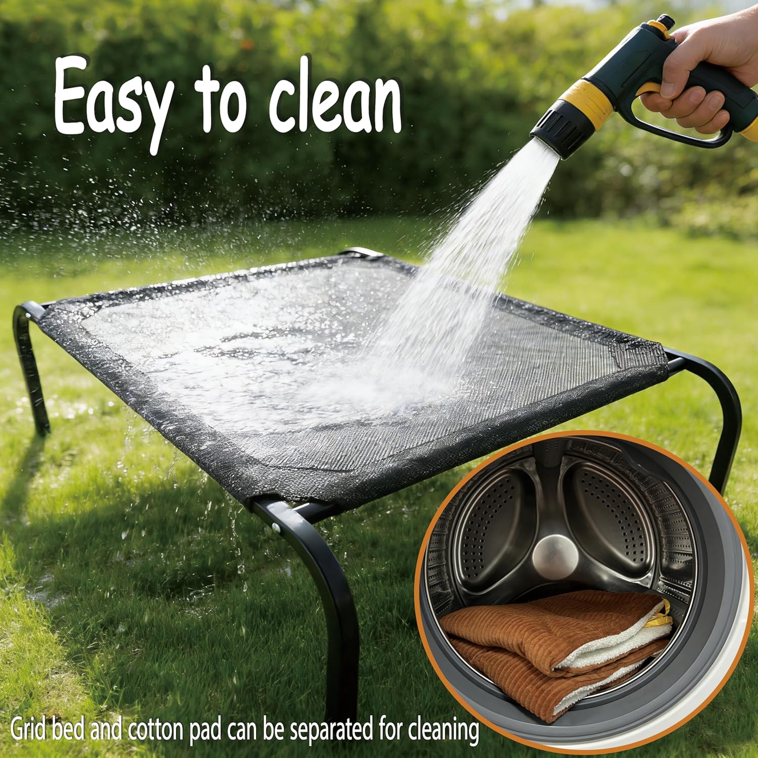 XCL Elevated Dog Bed for Large Dogs, Cooling Raised Dog Bed, Outdoor and Indoor Breathable Mesh Non-Slip Frame Pet Beds, Easy Clean, Installation, Equipped with Pet Cushion, 40In (Black, Large)