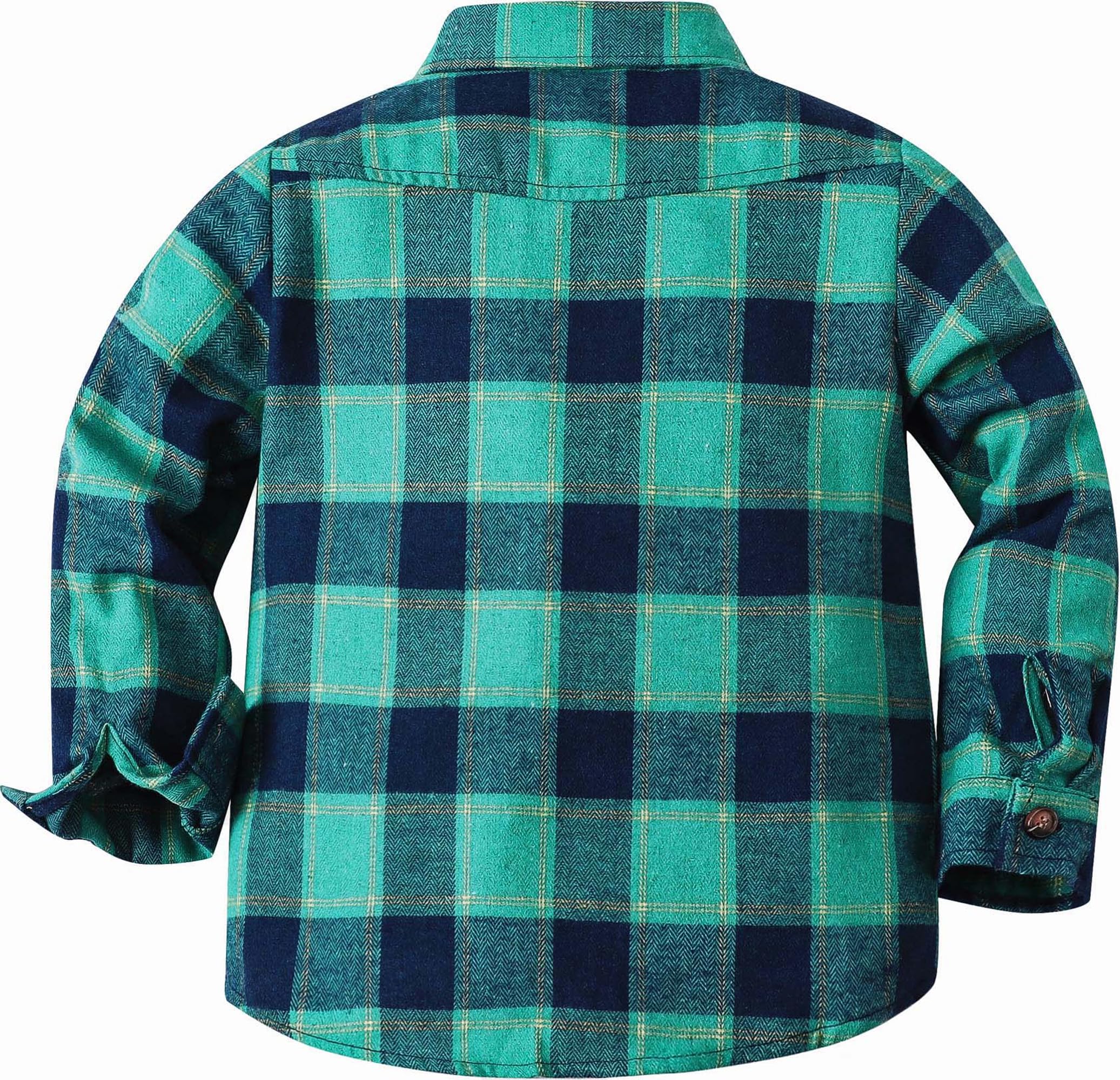 Cromoncent Camisa de manga larga de franela a cuadros con botones para hombre, Verde azulado, azul marin, 2-3 años