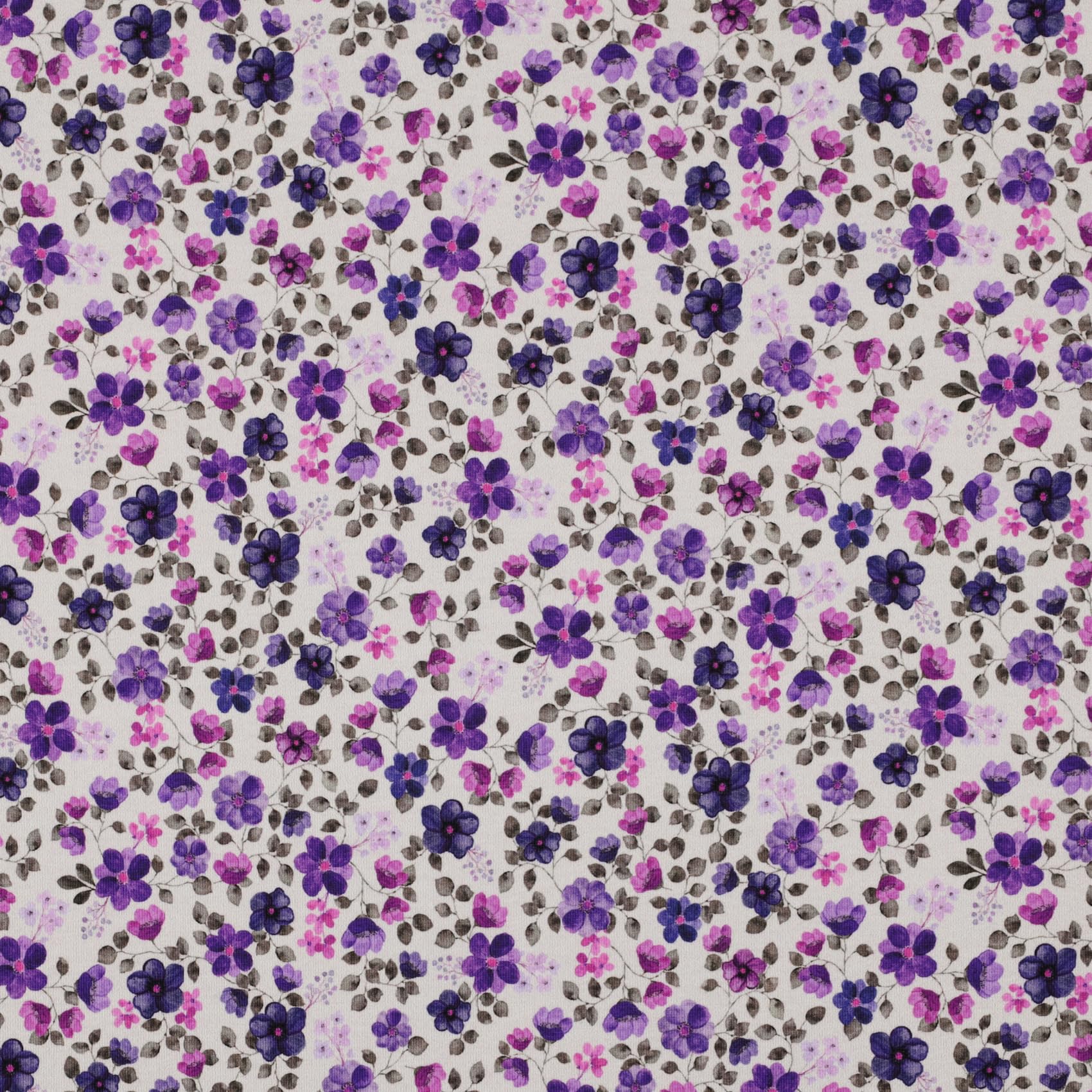 VmG-Store Jersey Fabrics Sold by the Metre for Sewing Cotton Jersey Sewing Fabric Children's Fabric 140 cm Wide III (Flower Power Digital Off-White Purple Jb009)
