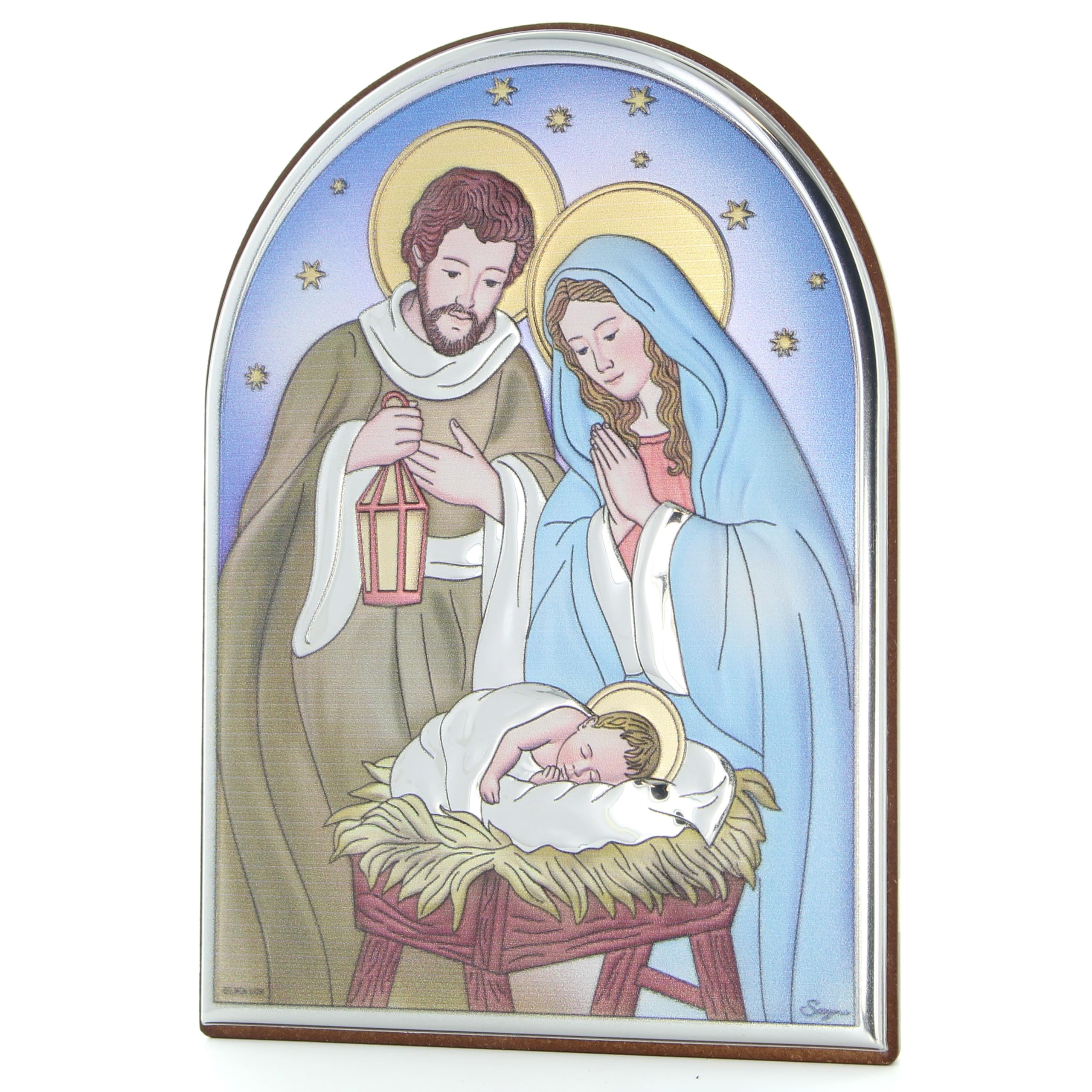 Palacio del Rosario Marco de la Sagrada Familia sobre placa de metal colorido 15cm - Navidad - Culto cristiano de Madera