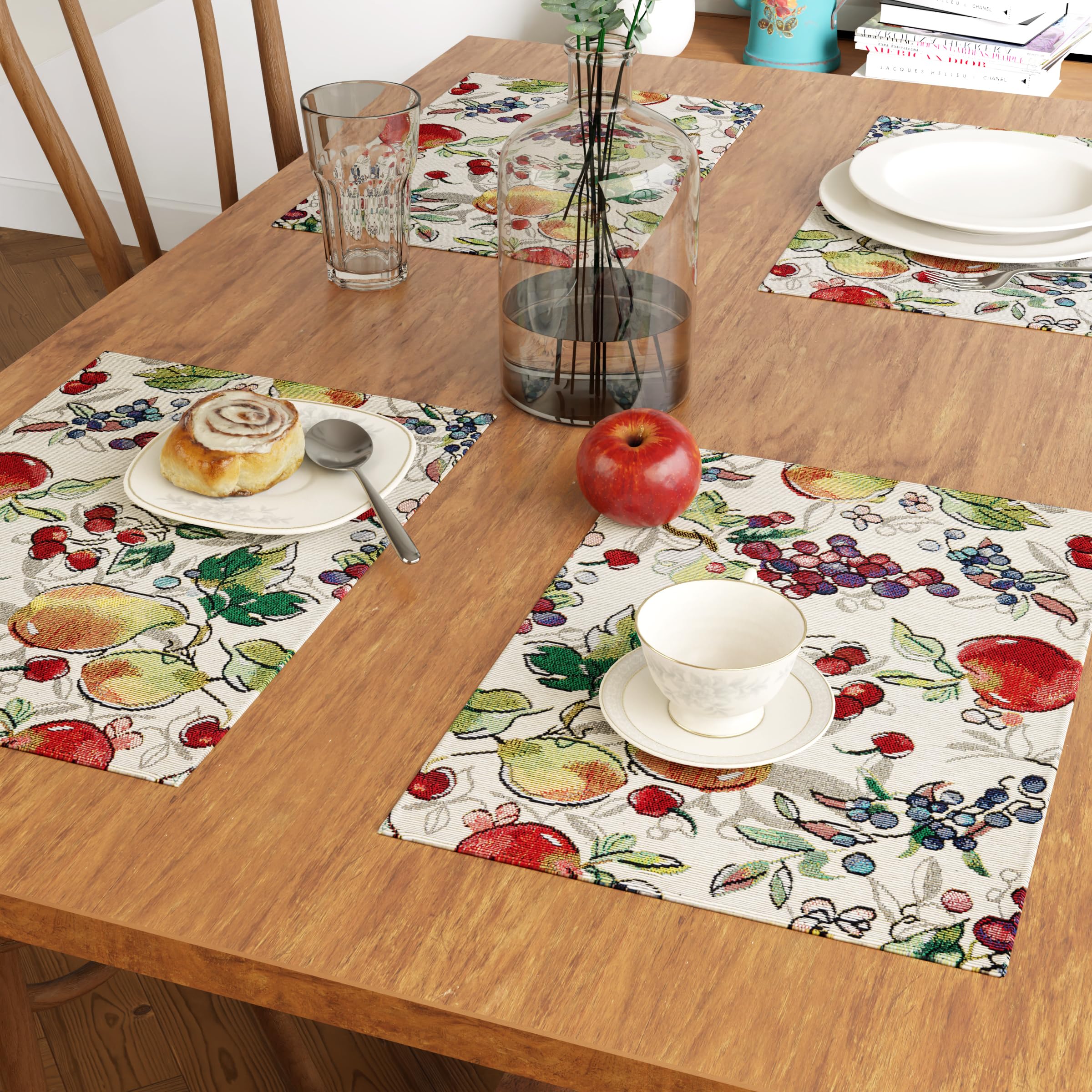 Set De Table Boho Jacquard - 6 Napperons + 1 Chemin De Table (32x200 Cm) - Tissu Tissé Vintage, Lavable En Machine - Pour Salle à Manger, Décoration