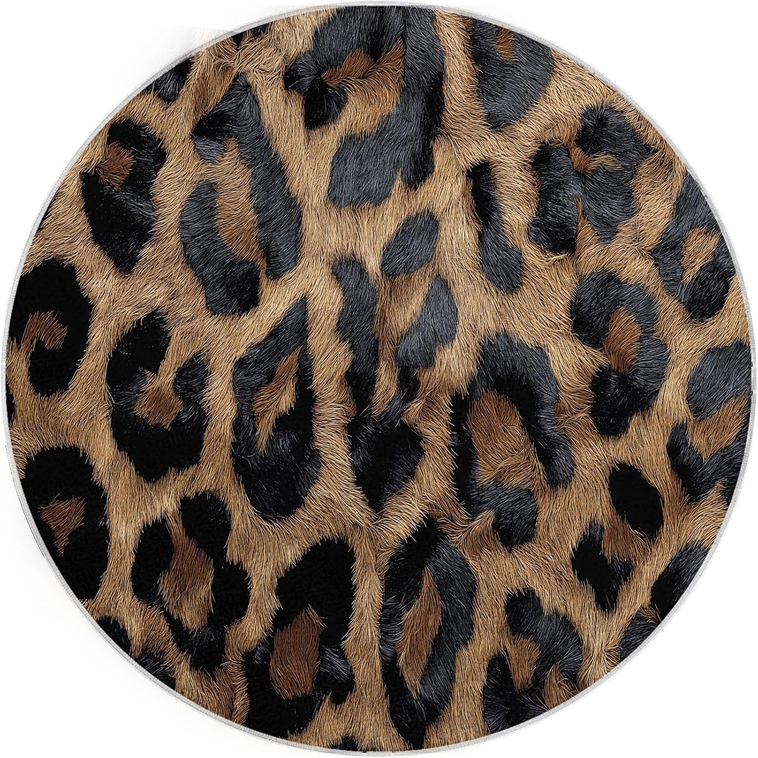 Washable Round 2 ft Area Rug, Animal Print Leopard Print Non-Slip Round Rug - Brown Soft Low Pile Circle Carpet Runner 2' x 2' for Kitchen Entryway Laundry Living Room Dining Room