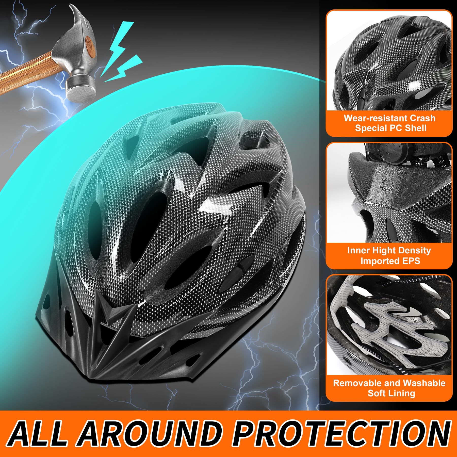 Adult Bike Helmet, Lightweight Adjustable 57-64cm, with Headband, Sun Visor, 18 Vents and Detachable Lining (Carbon Black): Buy Online at Best Price in UAE - Amazon.ae Adult Bike Helmet, Lightweight Adjustable 57-64cm, with Headband, Sun Visor, 18 Vents and Detachable Lining (Carbon Black): Buy Online at Best Price in UAE - Amazon.ae