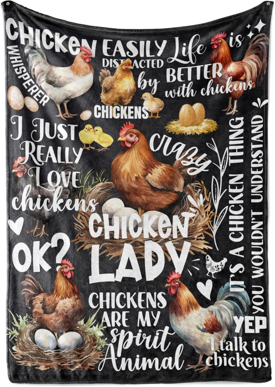 Chicken Gifts for Women, Crazy Chicken Lady Gift for Her for Birthday, Christmas, Mother's Day, 50"x 65", Black