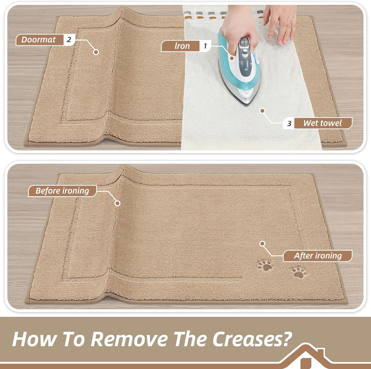 BEQHAUSE Dog Door Mat for Mud Paws Dirt Trapper Doormat Non-Slip Entryway Rugs Absorbent Welcome Mat Washable Indoor Floor Mat Low-Profile for Front Door, 20 x 32, Beige