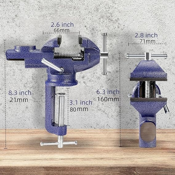 Table Vise, 3 Bench Vise Universal Rotate 360 Work Clamp-On Vise, Table Vice clamp With Multifunctional Jaw for Woodworking, Drilling, Sawing, Metal Working