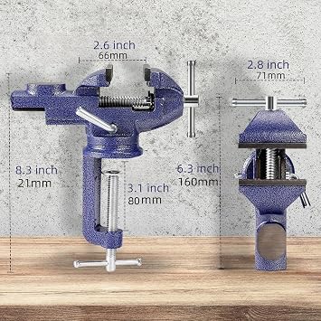 Table Vise, 3 Bench Vise Universal Rotate 360 Work Clamp-On Vise, Table Vice clamp With Multifunctional Jaw for Woodworking, Drilling, Sawing, Metal Working