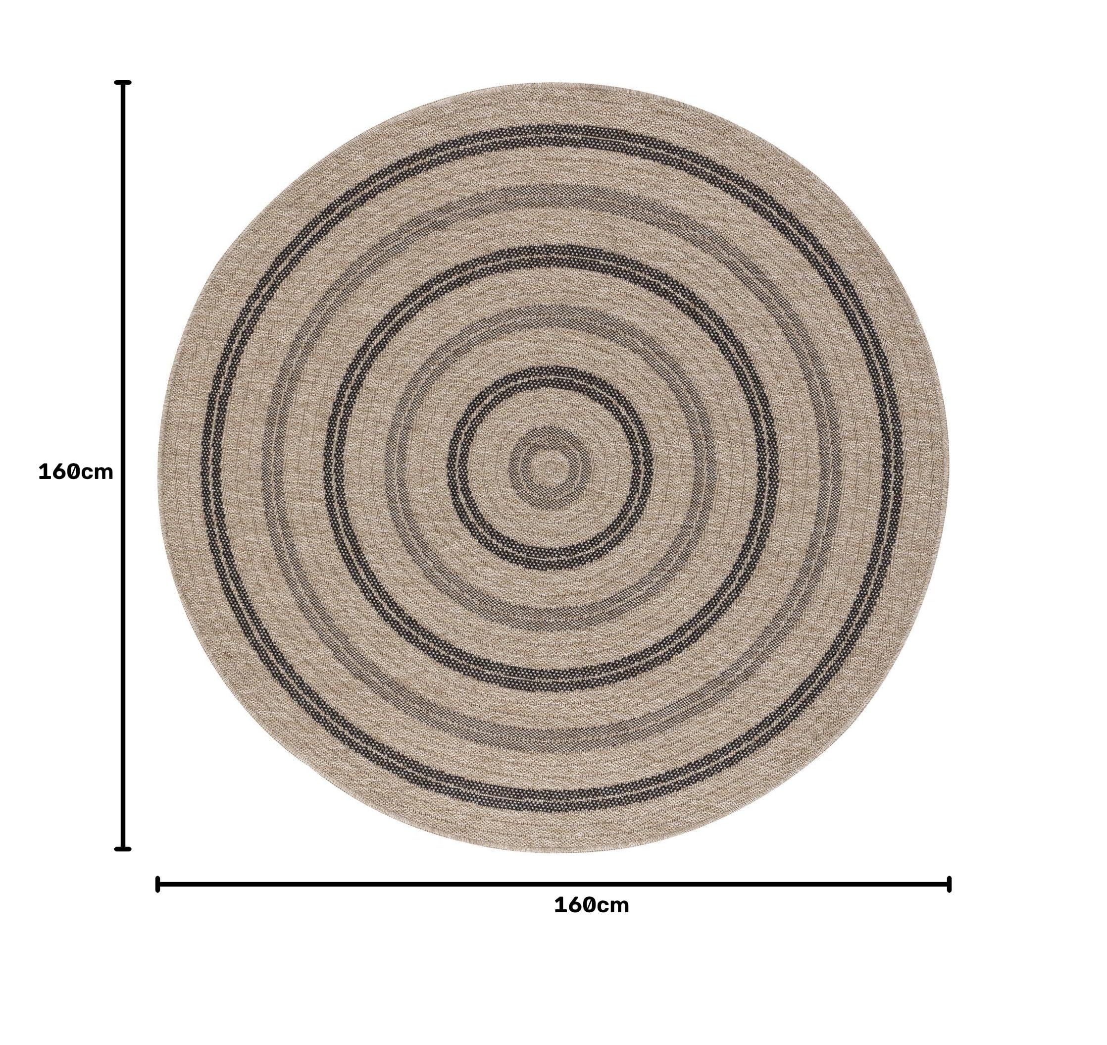 Livabliss Porto Outdoor Teppich wetterfest - In und Outdoor Teppich für Balkon 160 cm, Terrasse, Garten, Küche - Teppiche Boho Style für draußen - Beige, Schwarz, Grau