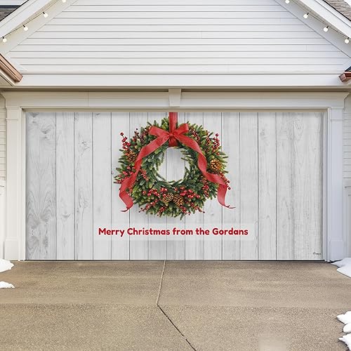 Miniatura 7 de Pancarta de corona navideña encantadora de 7' x 8' para puerta de garaje - Diseñada para moverse con la puerta | Decoración navideña conmovedora