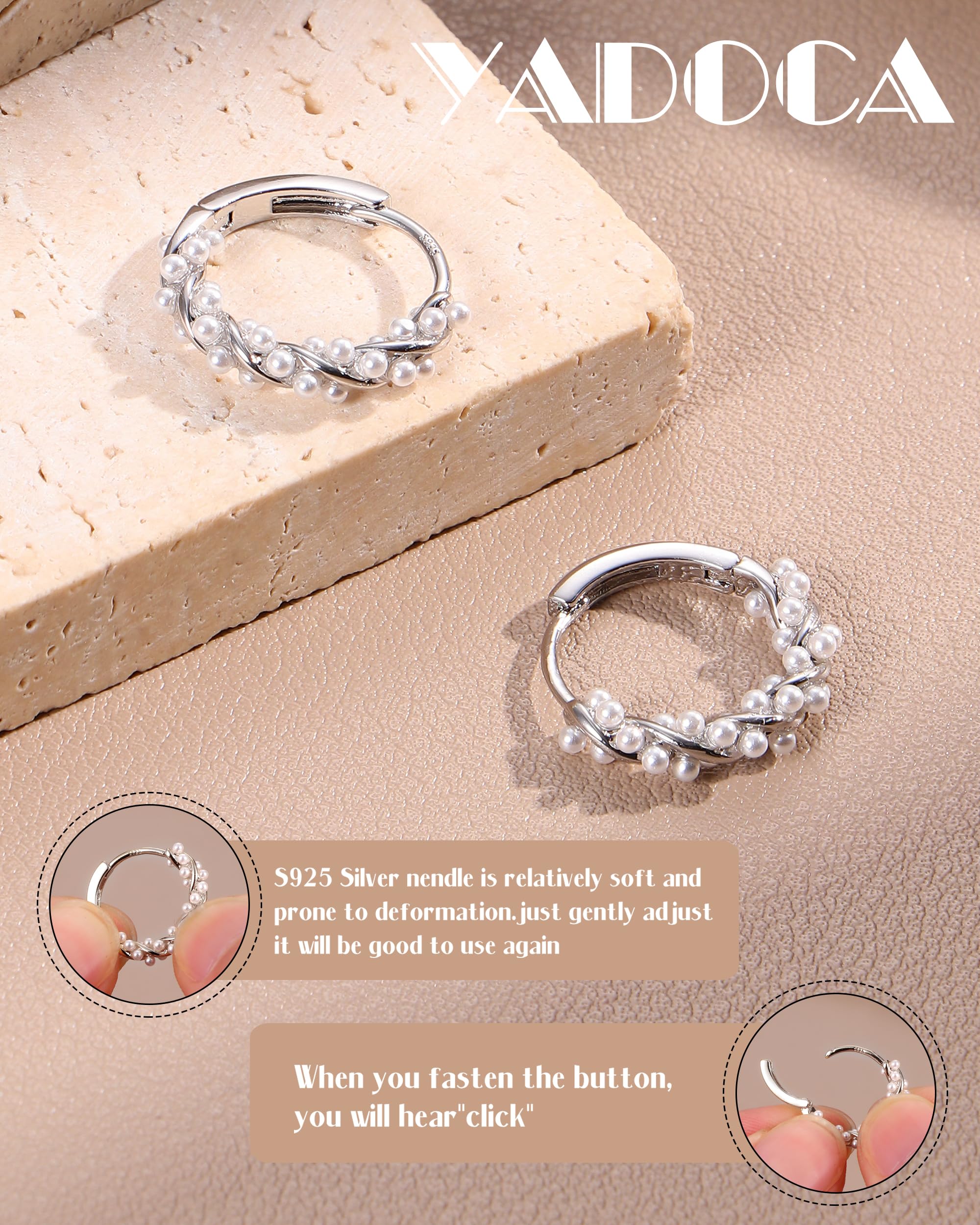 YADOCA Orecchini Argento 925 Orecchini di Perle, Orecchini Cerchio di Perle per Donne Adolescenti Orecchini da Sposa in Argento/Oro/Oro Rosa