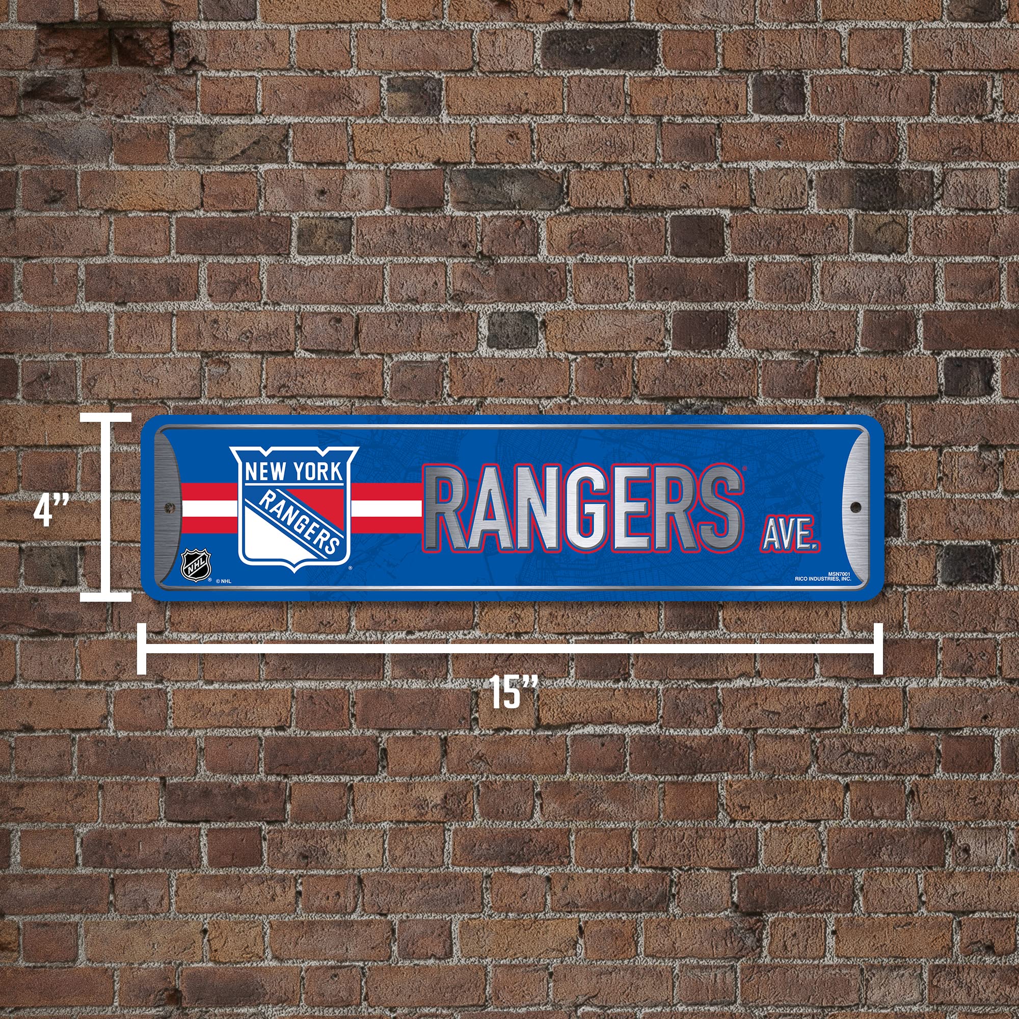 Rico Industries NHL New York Rangers metalowy znak uliczny (10 cm x 38 cm) - idealny do domu, sypialni, męskiej jaskini