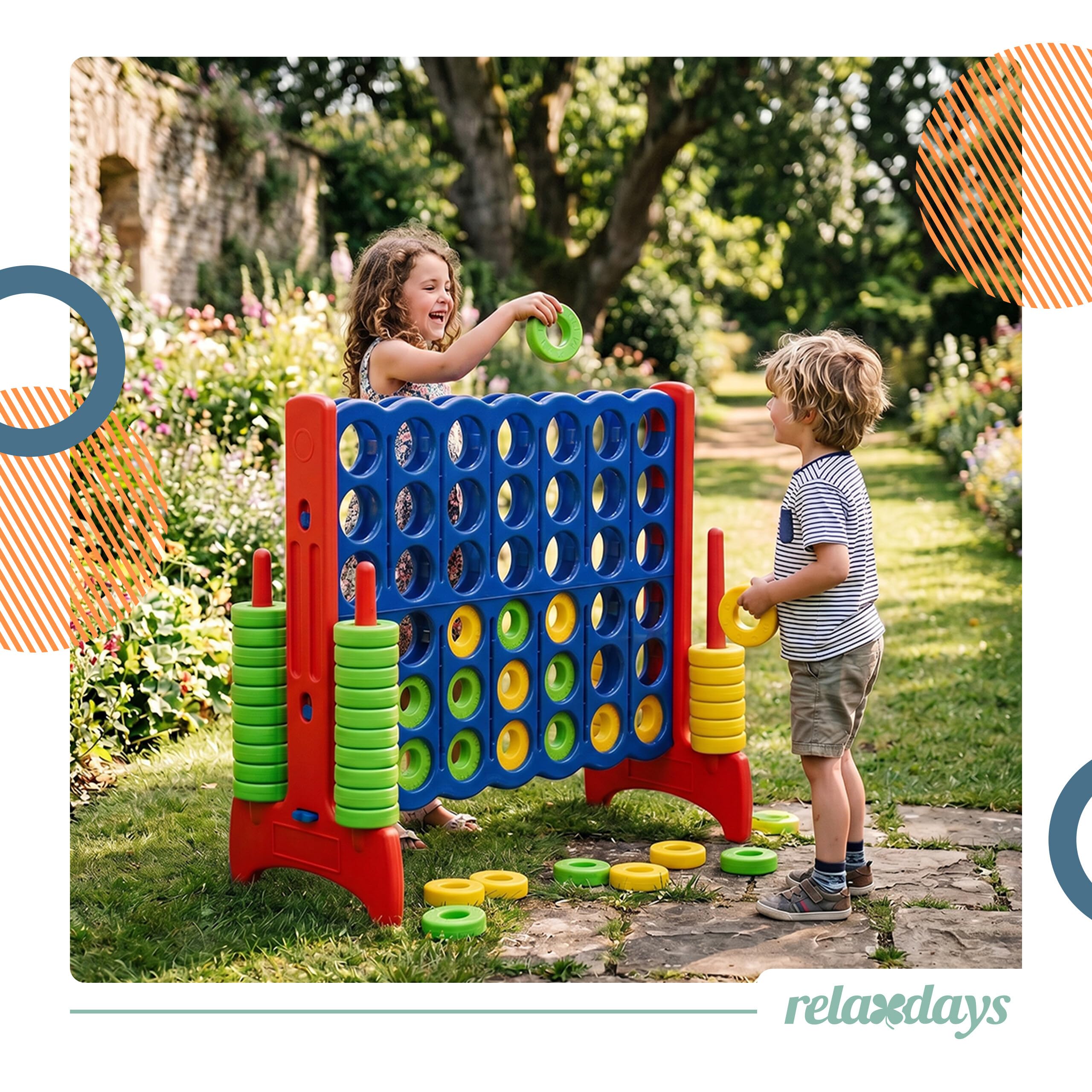 Relaxdays Vier Gewinnt XXL, Outdoor, Kinder & Erwachsene, HBT: 110x120x55 cm, Vier in Einer Reihe, mit Tasche, blau/rot