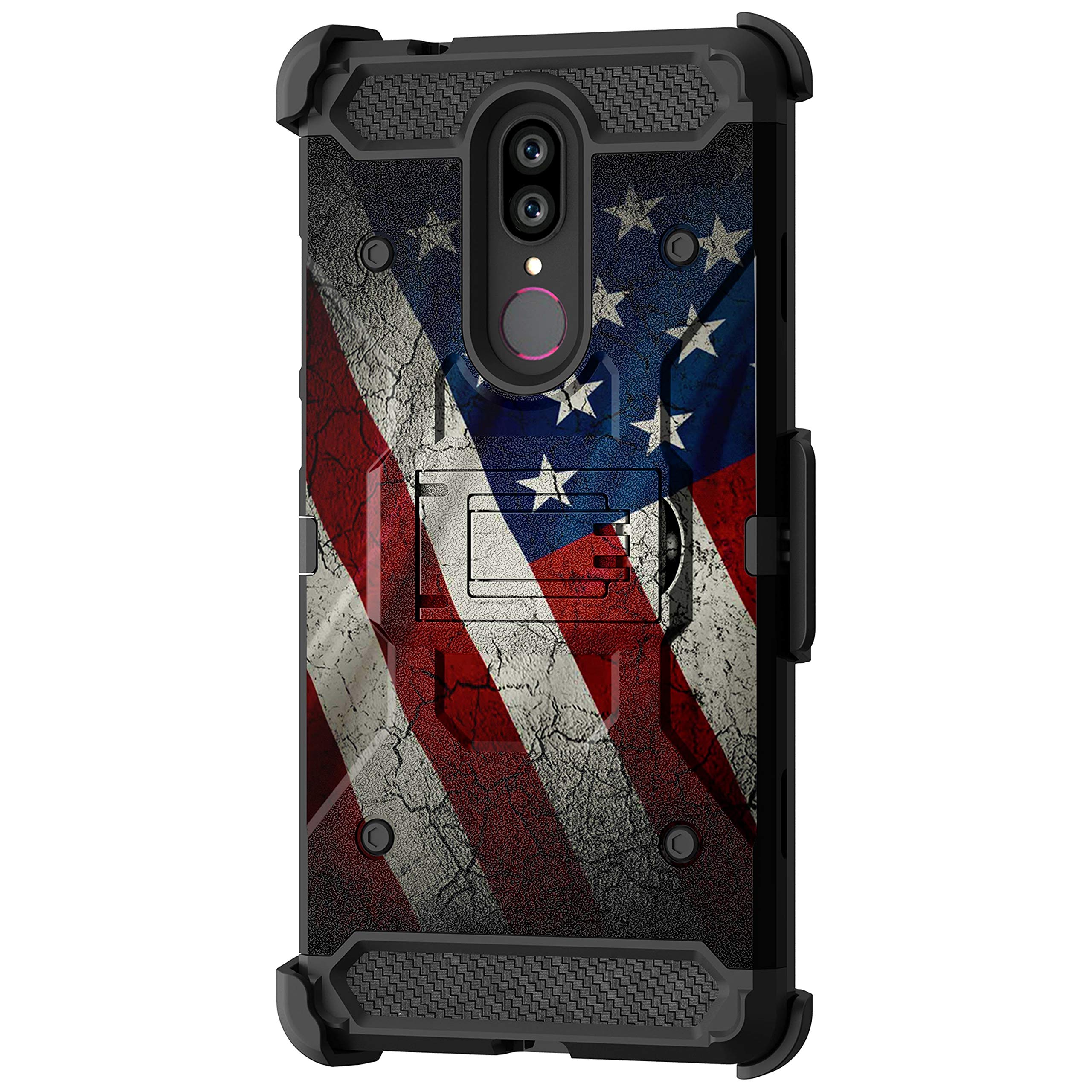 TurtleArmor | Compatible with Coolpad Legacy Case | Coolpad Alchemy Case [Armor Pro] Heavy Duty Full Body Armor Hybrid Kickstand Rugged Cover Holster Belt Clip Case - American Flag
