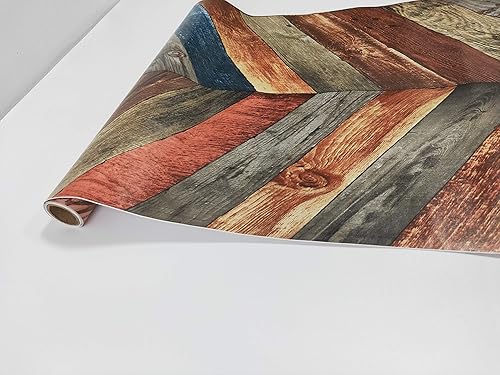 Miniatura 7 de DWIND D1092 - Papel tapiz de vinilo vintage con tablones de madera sintética para despegar y pegar, rojo/azul, 17.7 pulgadas x 9.8 pies, con