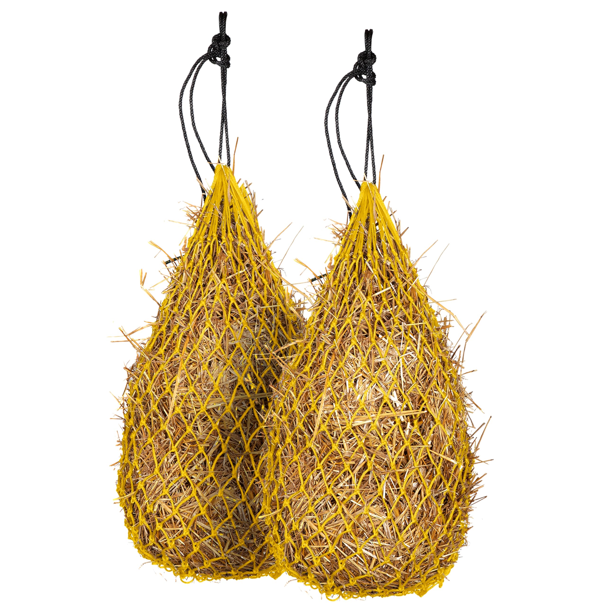 Majestic Ally 2 pcs Slow Feed 42” Hay Net for Horses, Strong Small 2x2” Holes, Nylon Rope Hanging, Adjustable Travel Feeder for Trailer and Stall, Simulates Grazing, Reduce Waste (Yellow) — image 1