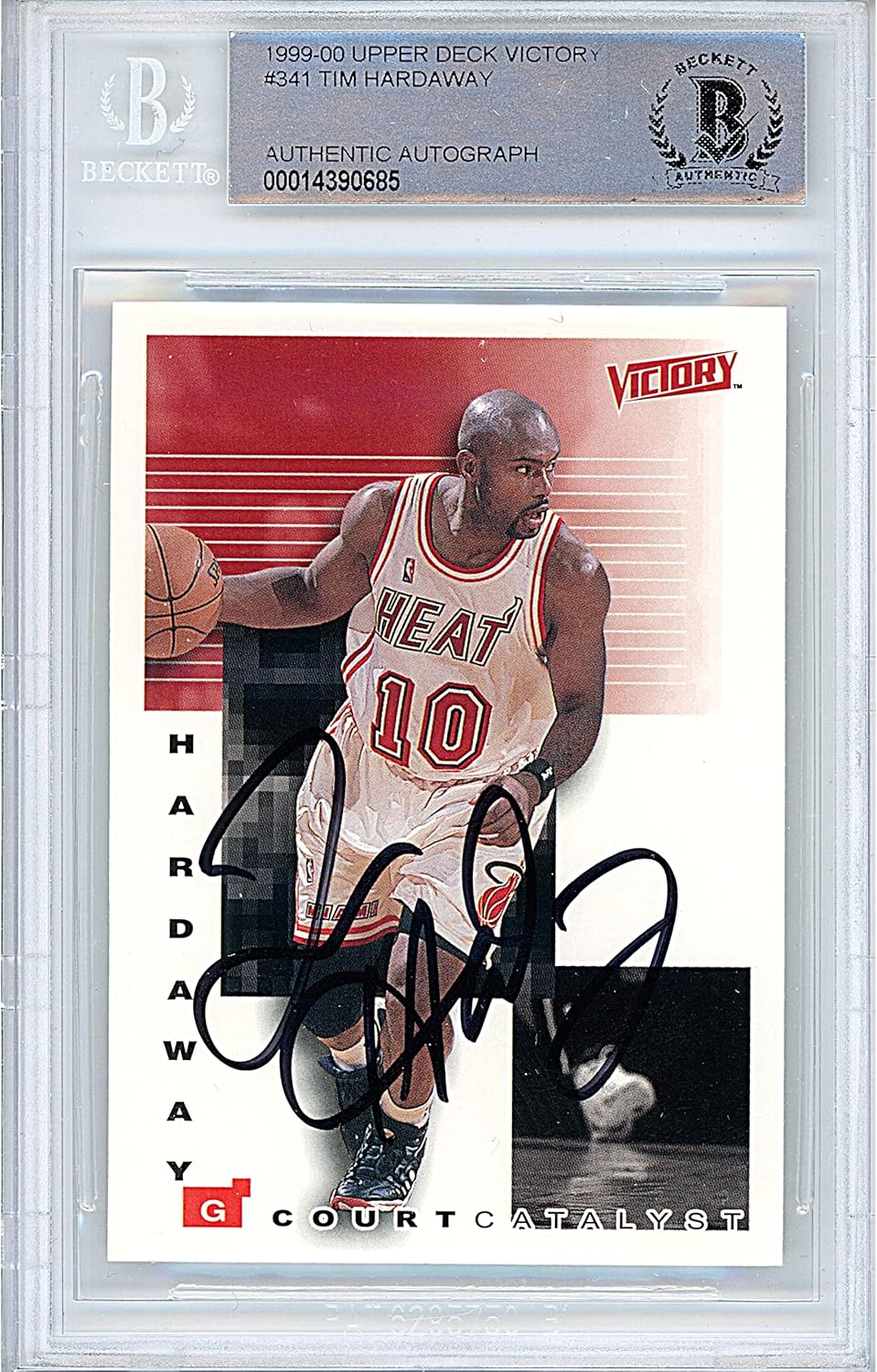 Tim Hardaway Autographed 1999 2000 Upper Deck Victory #341 Basketball Trading Card Slab Beckett BAS Authentic Slabbed COA Played For Miami Heat NBA