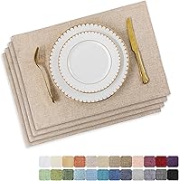 HomeBrilliant Heat Resistant Faux Linen Placemats Set of 4 - 13x19 Inch Table Mats for Dining Kitchen, Indoor Outdoor Use