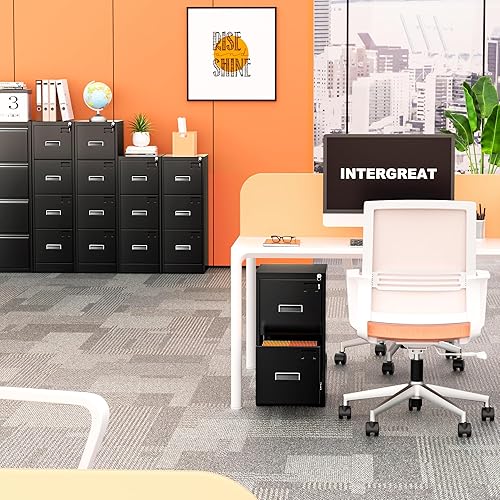 Miniatura 2 de INTERGREAT Archivador de 4 cajones, archivador de metal negro con cerradura, archivadores de bloqueo alto con 4 marcos colgantes ajustables para