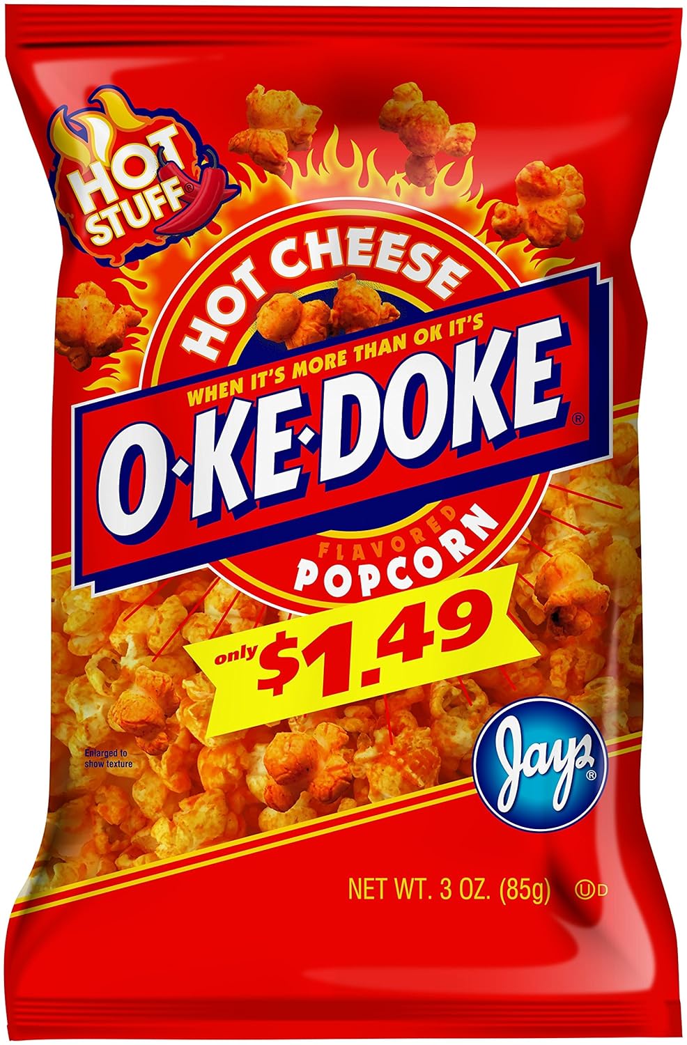 OKeDoke Popcorn, Hot Cheese Popcorn, 3 Oz Bag