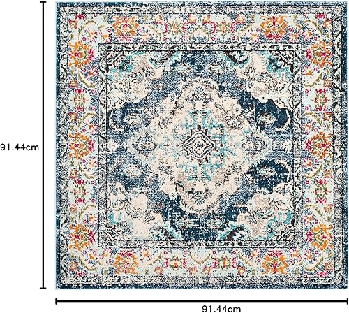 Miniatura 20 de Safavieh Tapete de área grande, colección Monaco, 11 pies x 15 pies, azul marino y celeste, diseño desgastado de medallón, no desprende pelusa