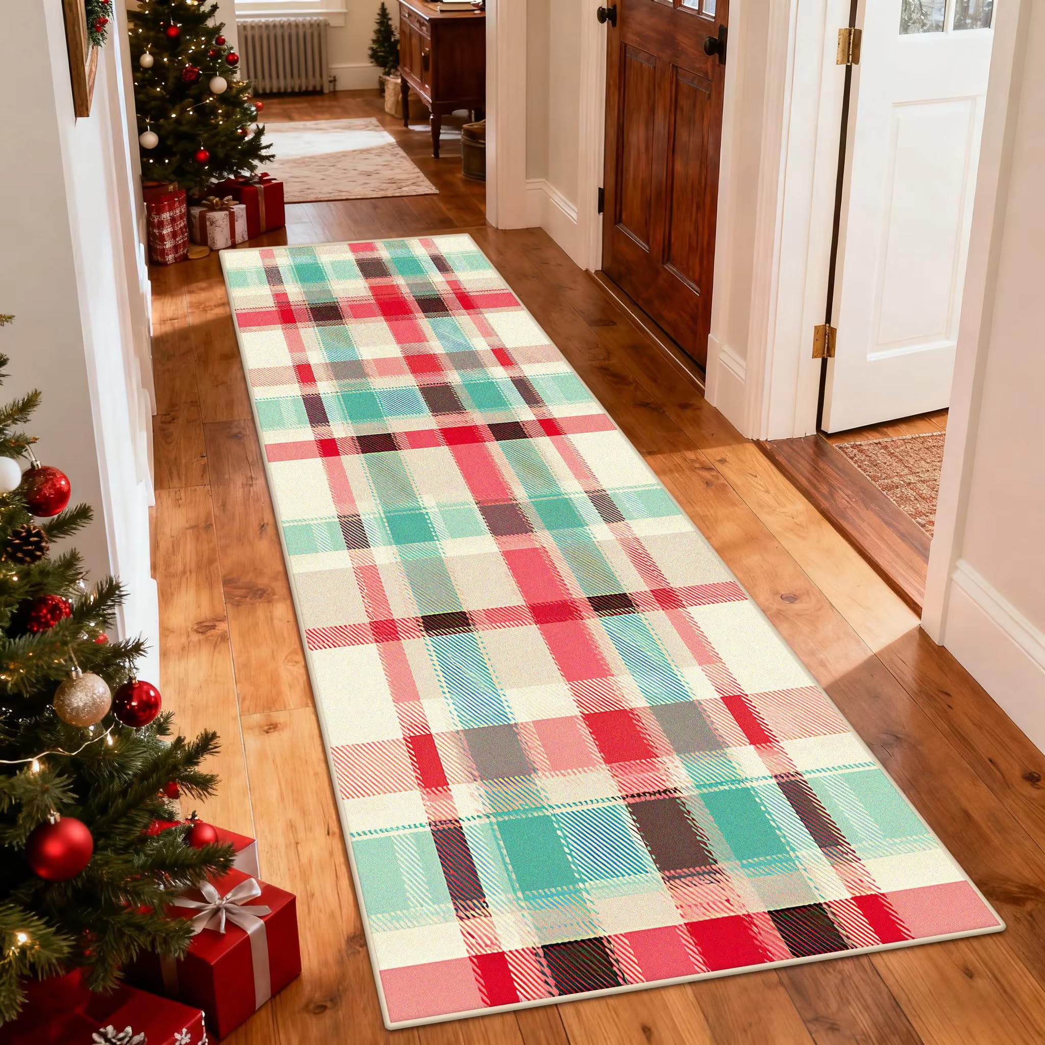 Tapis de couloir long 60x130 cm au style rétro américain rayé pour chambre et salon