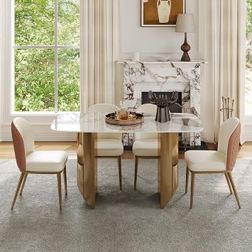 55 Dining Table for 2-4 People, Modern Small Sintered Stone Kitchen Table with Gold Metal Legs, Luxury Rectangle Faux Mable Dining Room Table for Home, Restaurant Table Only