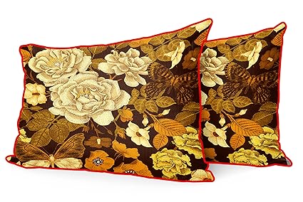 DreamVio Jute Fabric Printed Decorative Pillow/Throw/Cushion Covers for Living Room, Bed Room, Sofa,Chairs,Pillow Cases, Pillow Covers Set of 2, Size 12x18 Inches Style163
