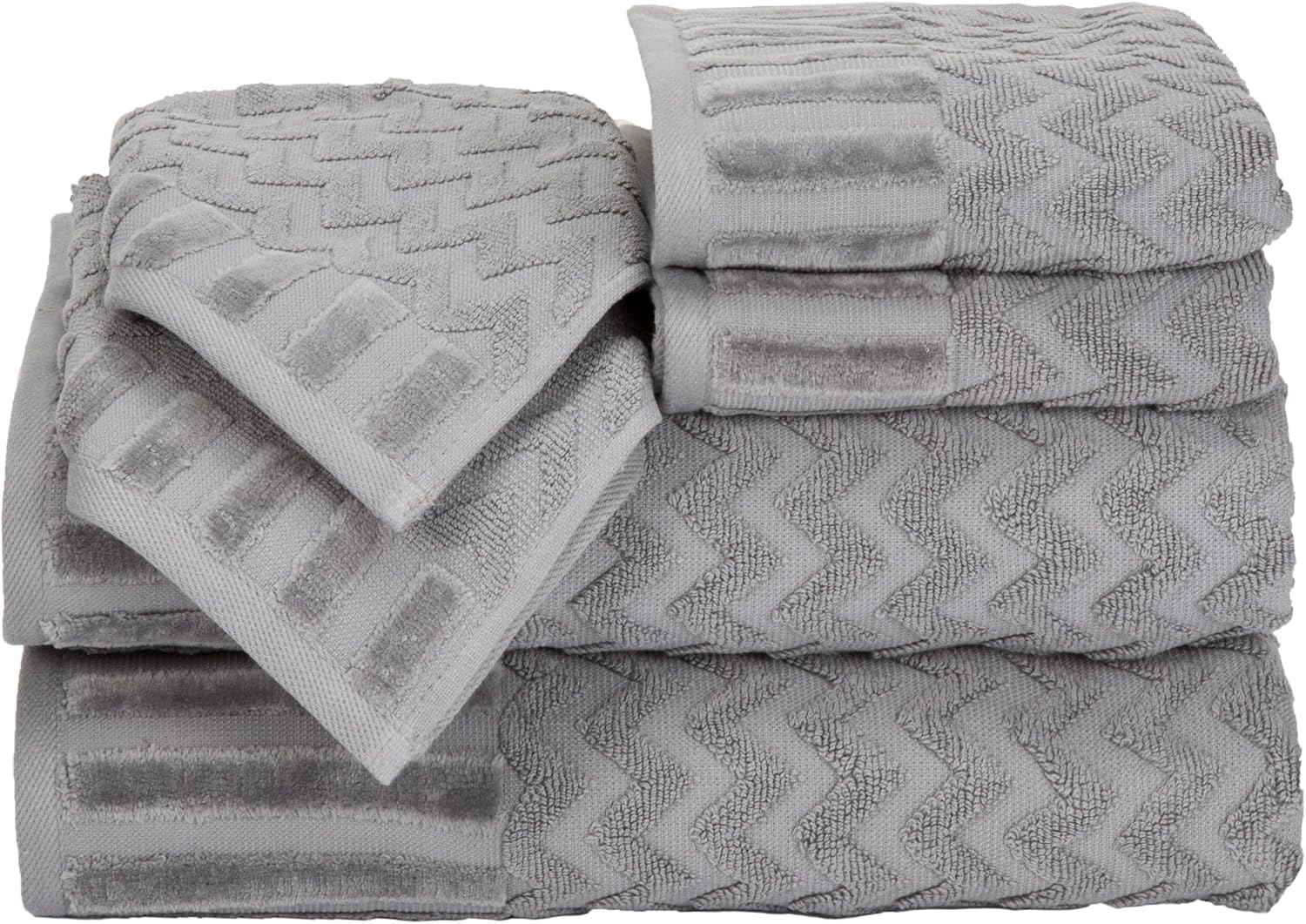 6PC Towel Set - 625GSM 100% Cotton Bathroom Essentials with 2 Bath Towels, 2 Hand Towels, and 2 Wash Cloths - Absorbent Towels for Bath, Shower, Gym, Spa, and Dorm Room by Lavish Home (Silver)