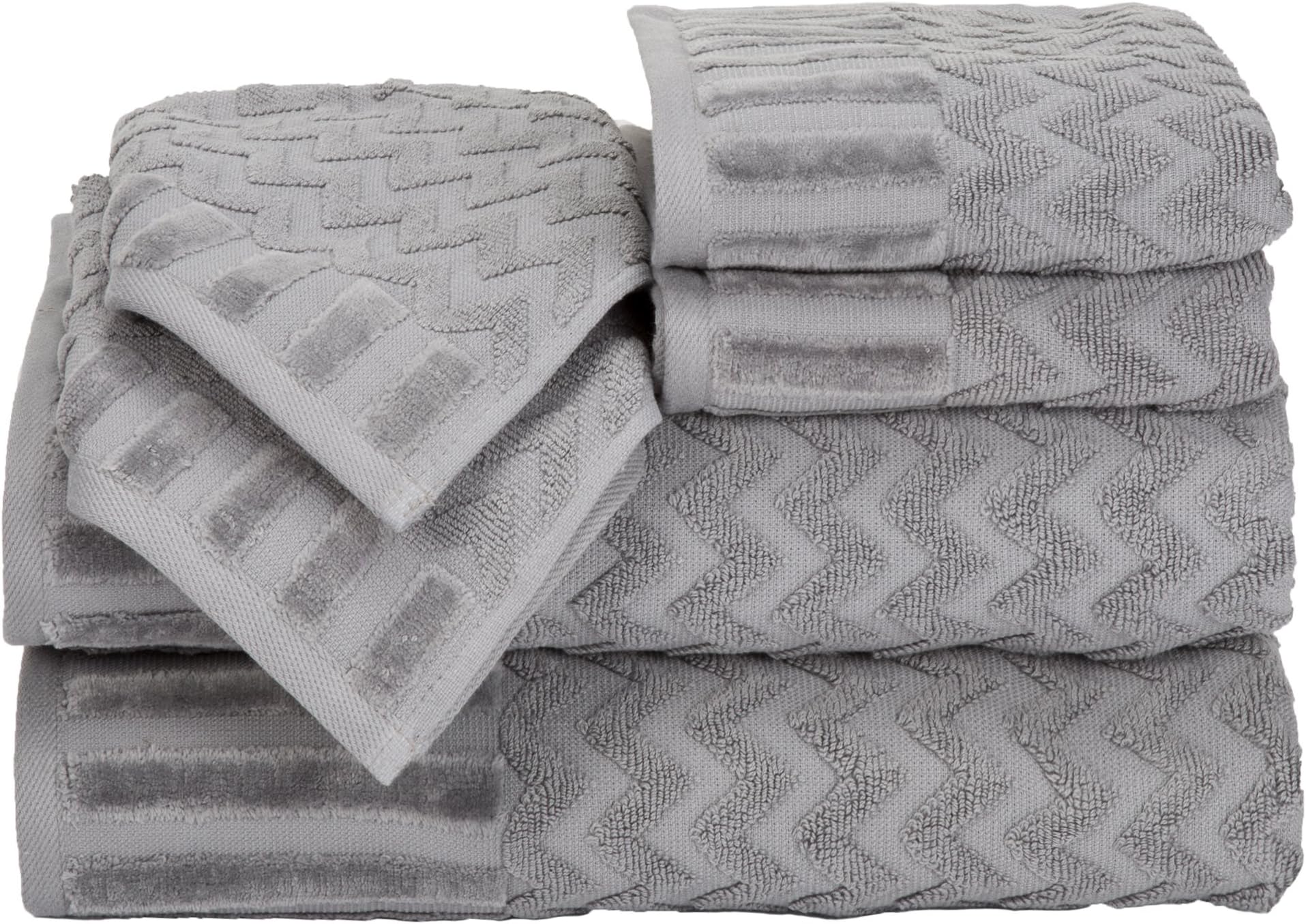 6PC Towel Set - 625GSM 100% Cotton Bathroom Essentials with 2 Bath Towels, 2 Hand Towels, and 2 Wash Cloths - Absorbent Towels for Bath, Shower, Gym, Spa, and Dorm Room by Lavish Home (Silver)