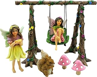 PRETMANNS Fairy Garden Accessories – Fairy Garden Ornaments Outdoor - Fairy Figures for Fairy Garden - Miniature Fairies & Ornaments – Fairies for Fairy Garden with Swing Set Fairy Garden Kit