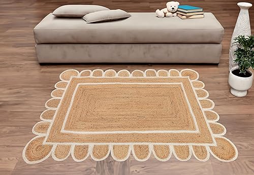 Alfombra de yute festoneado de 5 x 7 pulgadas, alfombra de baño bohemia natural de 2 x 3 pulgadas, alfombra de pasillo de yute para cocina, 2.6 x 6