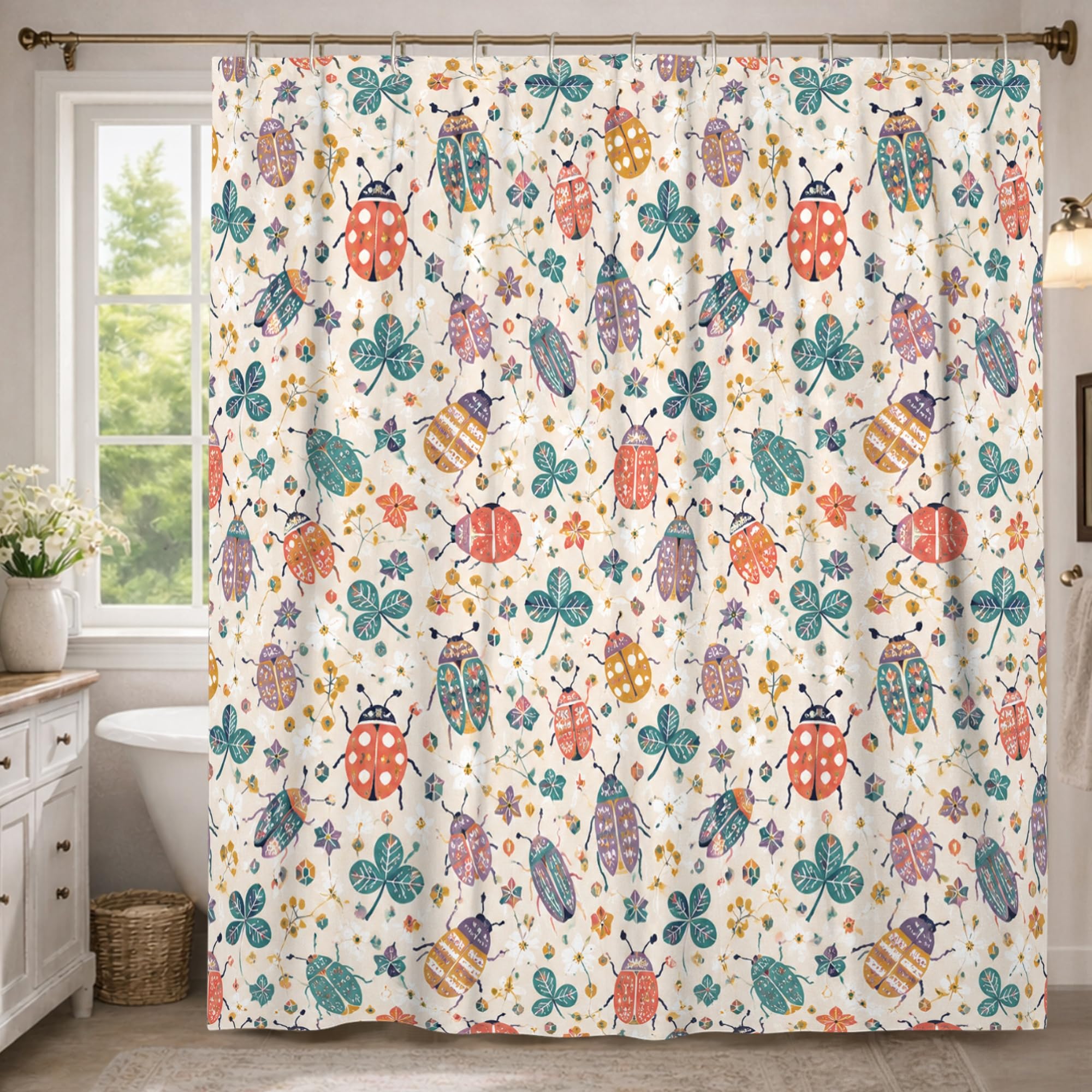 Rideau de douche extra long lavable avec crochets imprimé fleurs fantaisie