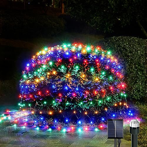 WBao Luces solares de Navidad para exteriores, 200 bombillas LED F8, 8.4 pies x 5.2 pies, luces de red de Navidad con control remoto, 8 modos,