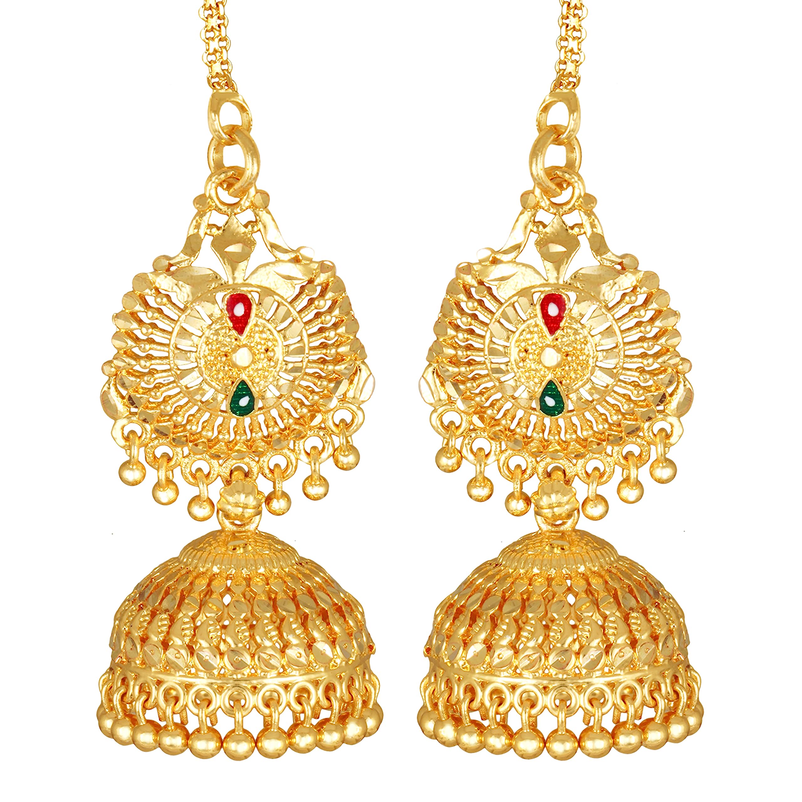 MEENAZ long earrings for women stylish Jhumki Ear Chain Jhumka Girls Traditional Temple 1 One Gram Gold South Indian Screw fashion Meenakari champaswaralu big Peacock Jhumkas Combo stylish golden 478 (B0CBK17YYG) Amazon Price History, Amazon Price Tracker
