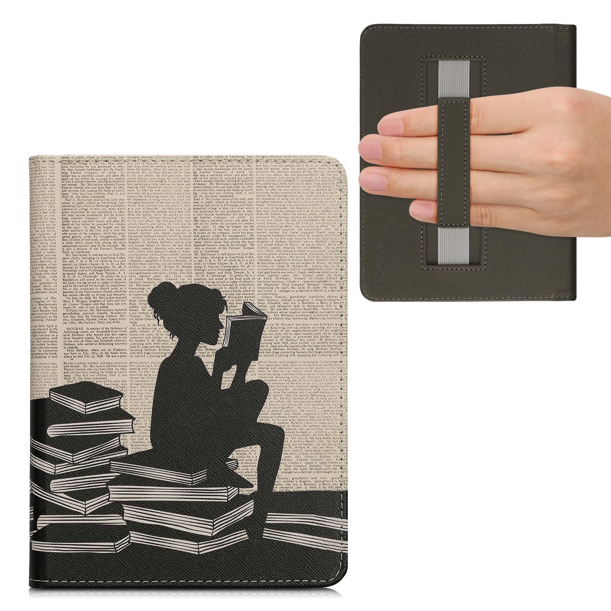 kwmobile Etui Compatible avec Kindle Paperwhite 11e génération - Étui à Rabat magnétique Tablette eReader Similicuir avec Sangle pour Kindle Paperwhite - Noir-Beige