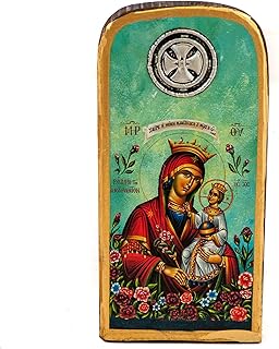 Virgin Mary icon Rose Amaranth, Handmade Greek Orthodox icon Theotokos, Mother of God Byzantine art wall hanging wood plaque, wedding gift