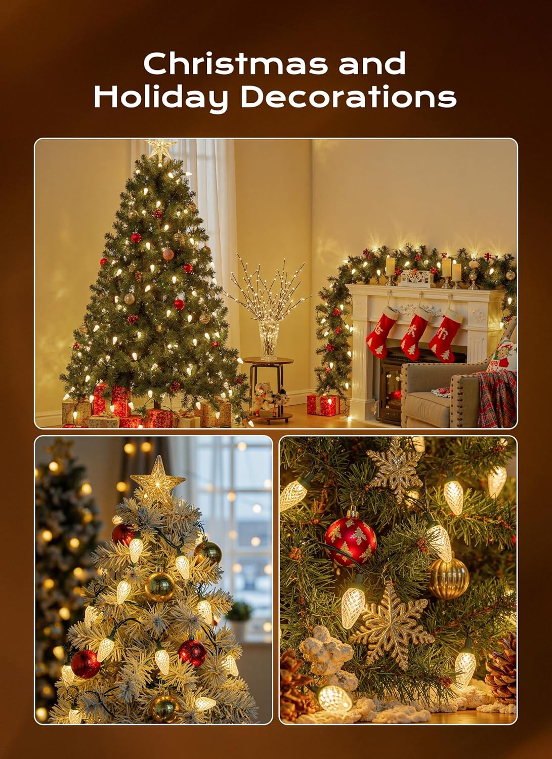 C9 Christmas Lights Outdoor, 82 FT 100 LED Connectable C9 String Lights with 8 Modes and Timer Extendable Xmas Tree Patio Roofline Garden Yard Holiday Party Indoor Outdoor Decoration, Warm White