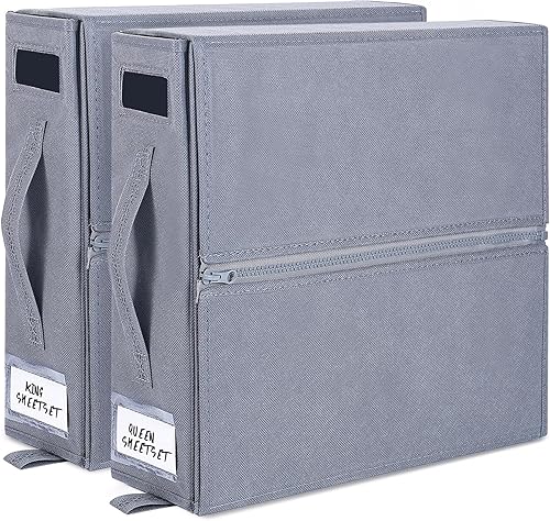 Paquete de 12 organizadores de sábanas y almacenamiento, organizador de sábanas plegable para armario de lino (tamaño matrimonial, individual, queen