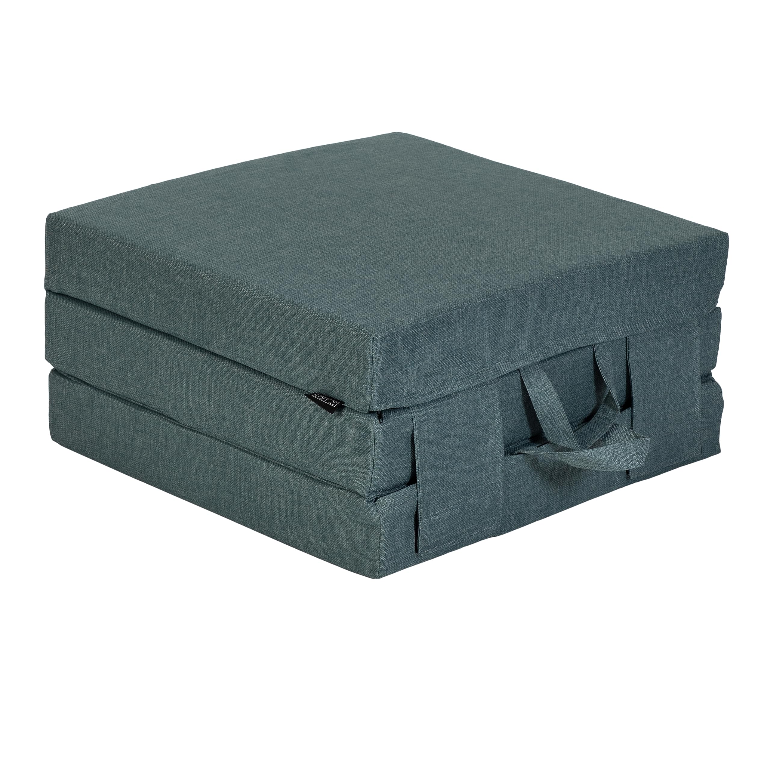 Matelas pliant portable en mousse avec poignées de transport en tissu effet lin Bleu pâleMatelas d'appoint pliable pour le rangement.